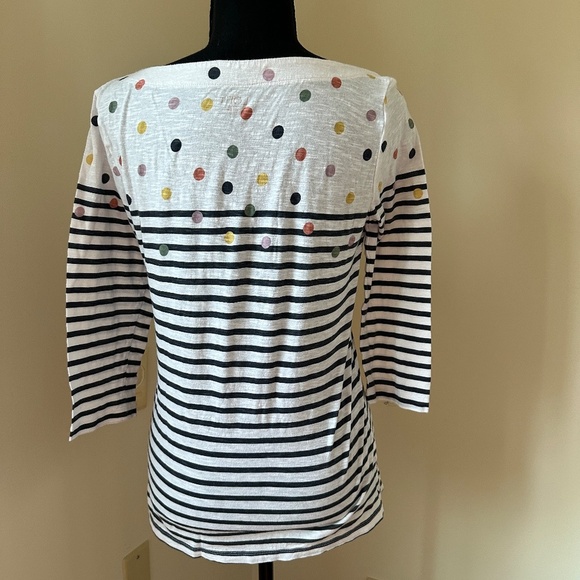 *LOFT* Black x White Striped x Polka Dot 3/4 Sleeve Top Size Small - Picture 4 of 7